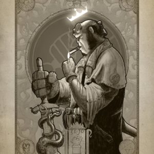Hellboy 'Mucha' A3 Print black and white